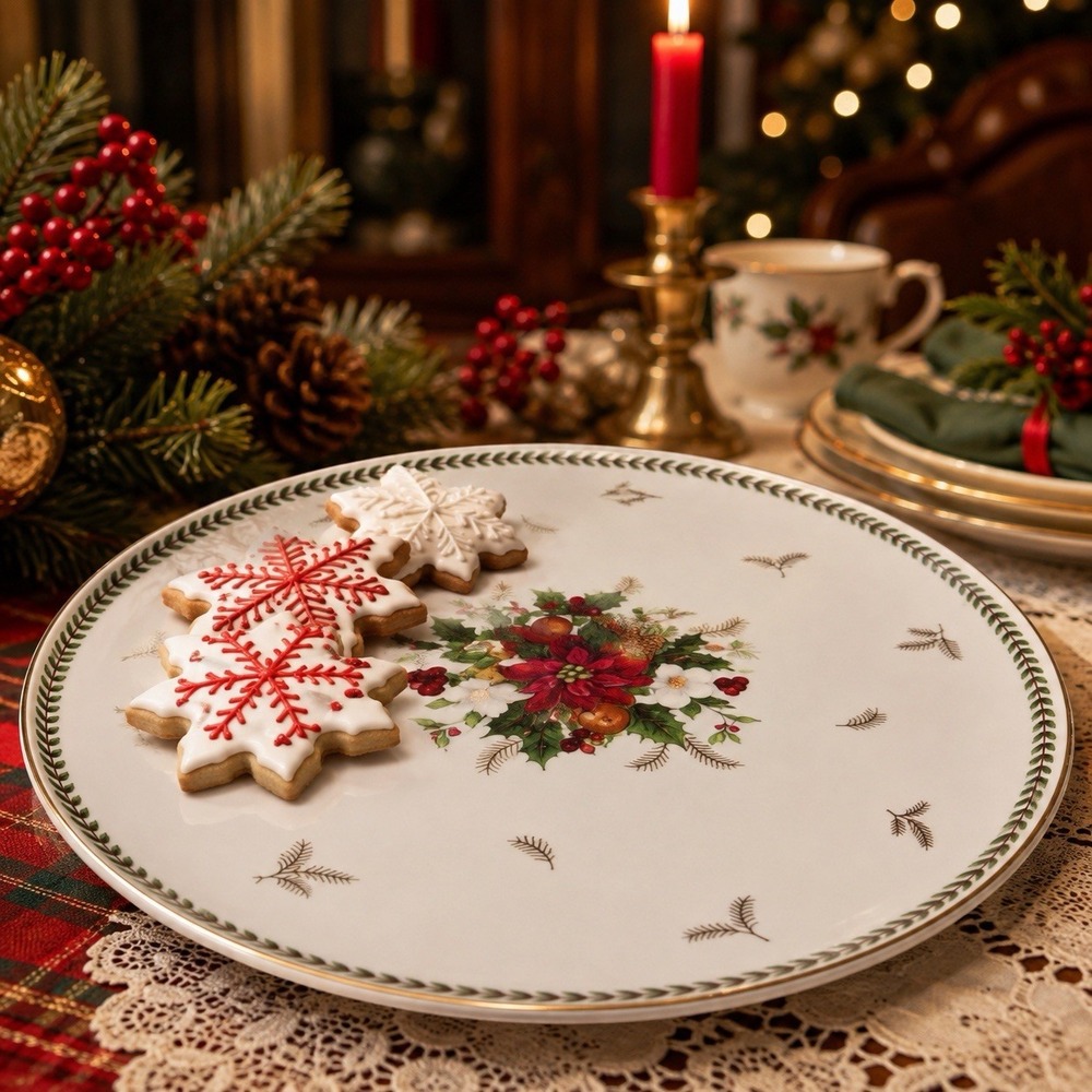 Mikasa Holiday Delight Petite Bone China Cake Plate 9.75" Christmas Boxed